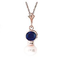 Pearl and Sapphire Pendant Necklace 1.23ctw in 9ct Rose Gold