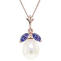 pearl and tanzanite pendant necklace 45ctw in 9ct rose gold