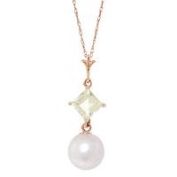 Pearl and Aquamarine Pendant Necklace 2.5ctw in 9ct Rose Gold