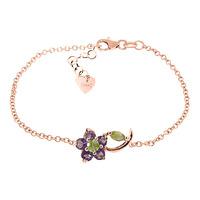 Peridot and Amethyst Adjustable Flower Petal Bracelet 0.87ctw in 9ct Rose Gold