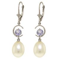 pearl and tanzanite drop earrings 90ctw in 9ct white gold