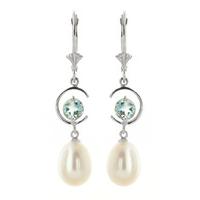 pearl and aquamarine drop earrings 90ctw in 9ct white gold