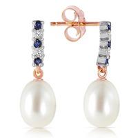 Pearl, Sapphire and Diamond Stud Earrings 8.24ctw in 9ct Rose Gold