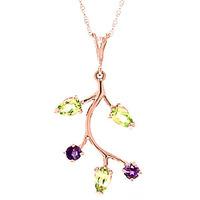 peridot and amethyst vine pendant necklace 095ctw in 9ct rose gold