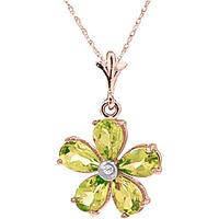 Peridot and Diamond Flower Petal Pendant Necklace 2.2ctw in 9ct Rose Gold