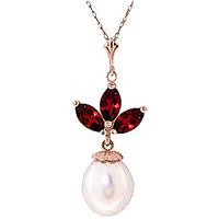 pearl and garnet petal pendant necklace 475ctw in 9ct rose gold