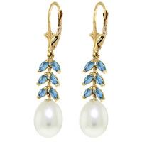 pearl and blue topaz drop earrings 92ctw in 9ct gold