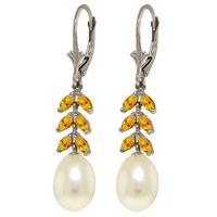 Pearl and Citrine Drop Earrings 9.2ctw in 9ct White Gold