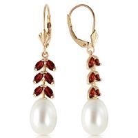 pearl and garnet drop earrings 92ctw in 9ct gold