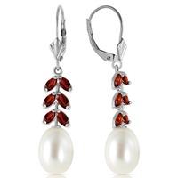 pearl and garnet drop earrings 92ctw in 9ct white gold