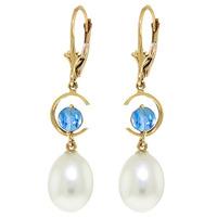 pearl and blue topaz drop earrings 90ctw in 9ct gold