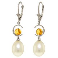 Pearl and Citrine Drop Earrings 9.0ctw in 9ct White Gold