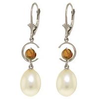 Pearl and Garnet Drop Earrings 9.0ctw in 9ct White Gold