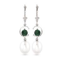 pearl and emerald drop earrings 90ctw in 9ct white gold