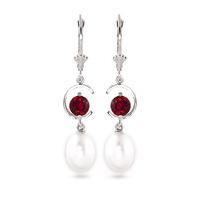 Pearl and Ruby Drop Earrings 9.0ctw in 9ct White Gold