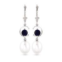 Pearl and Sapphire Drop Earrings 9.0ctw in 9ct White Gold