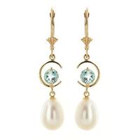 Pearl and Aquamarine Drop Earrings 9.0ctw in 9ct Gold