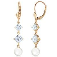 Pearl and Aquamarine Drop Earrings 6.5ctw in 9ct Gold