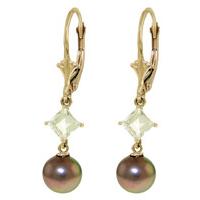 Pearl and Aquamarine Drop Earrings 5.0ctw in 9ct Gold