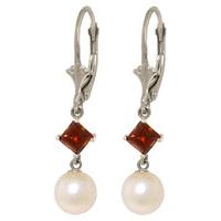 Pearl and Garnet Drop Earrings 5.0ctw in 9ct White Gold