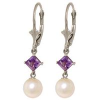 pearl and amethyst drop earrings 50ctw in 9ct white gold