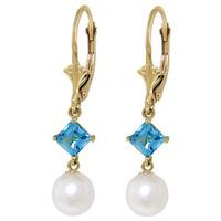 pearl and blue topaz drop earrings 50ctw in 9ct gold