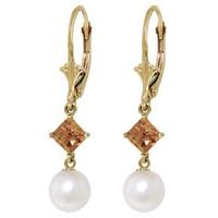 Pearl and Citrine Drop Earrings 5.0ctw in 9ct Gold