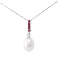 Pearl and Ruby Pendant Necklace 4.2ctw in 9ct White Gold