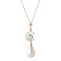 Pearl and Aquamarine Pendant Necklace 4.5ctw in 9ct Rose Gold