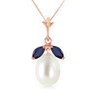 pearl and sapphire pendant necklace 45ctw in 9ct rose gold