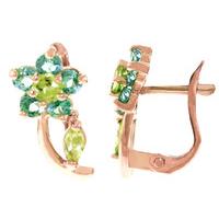 Peridot and Blue Topaz Flower Stud Earrings 1.72ctw in 9ct Rose Gold