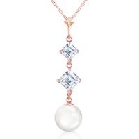 pearl and aquamarine pendant necklace 325ctw in 9ct rose gold