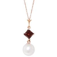 Pearl and Garnet Pendant Necklace 2.5ctw in 9ct Rose Gold