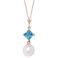 Pearl and Blue Topaz Pendant Necklace 2.5ctw in 9ct Rose Gold