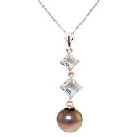 pearl and aquamarine pendant necklace 325ctw in 9ct rose gold