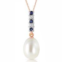 Pearl, Sapphire and Diamond Pendant Necklace 4.12ctw in 9ct Rose Gold