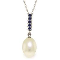 pearl and sapphire pendant necklace 42ctw in 9ct white gold