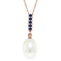 Pearl and Sapphire Pendant Necklace 4.2ctw in 9ct Rose Gold