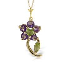 Peridot and Amethyst Flower Petal Pendant Necklace 0.87ctw in 9ct Gold