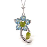 Peridot and Blue Topaz Flower Petal Pendant Necklace 0.87ctw in 9ct White Gold