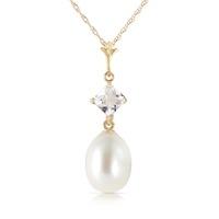 Pearl and White Topaz Pendant Necklace 4.5ctw in 9ct Gold