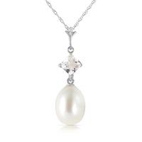 Pearl and White Topaz Pendant Necklace 4.5ctw in 9ct White Gold