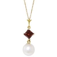 Pearl and Garnet Pendant Necklace 2.5ctw in 9ct Gold