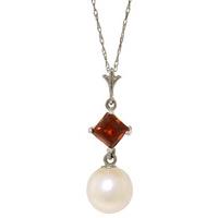 Pearl and Garnet Pendant Necklace 2.5ctw in 9ct White Gold