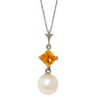 Pearl and Citrine Pendant Necklace 2.5ctw in 9ct White Gold