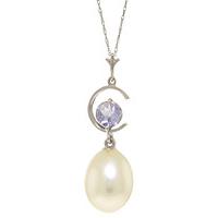 pearl and tanzanite pendant necklace 45ctw in 9ct white gold