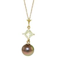 Pearl and Aquamarine Pendant Necklace 2.5ctw in 9ct Gold