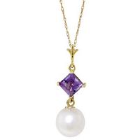 pearl and amethyst pendant necklace 25ctw in 9ct gold