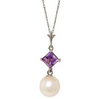 Pearl and Amethyst Pendant Necklace 2.5ctw in 9ct White Gold