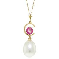 pearl and pink topaz pendant necklace 45ctw in 9ct gold